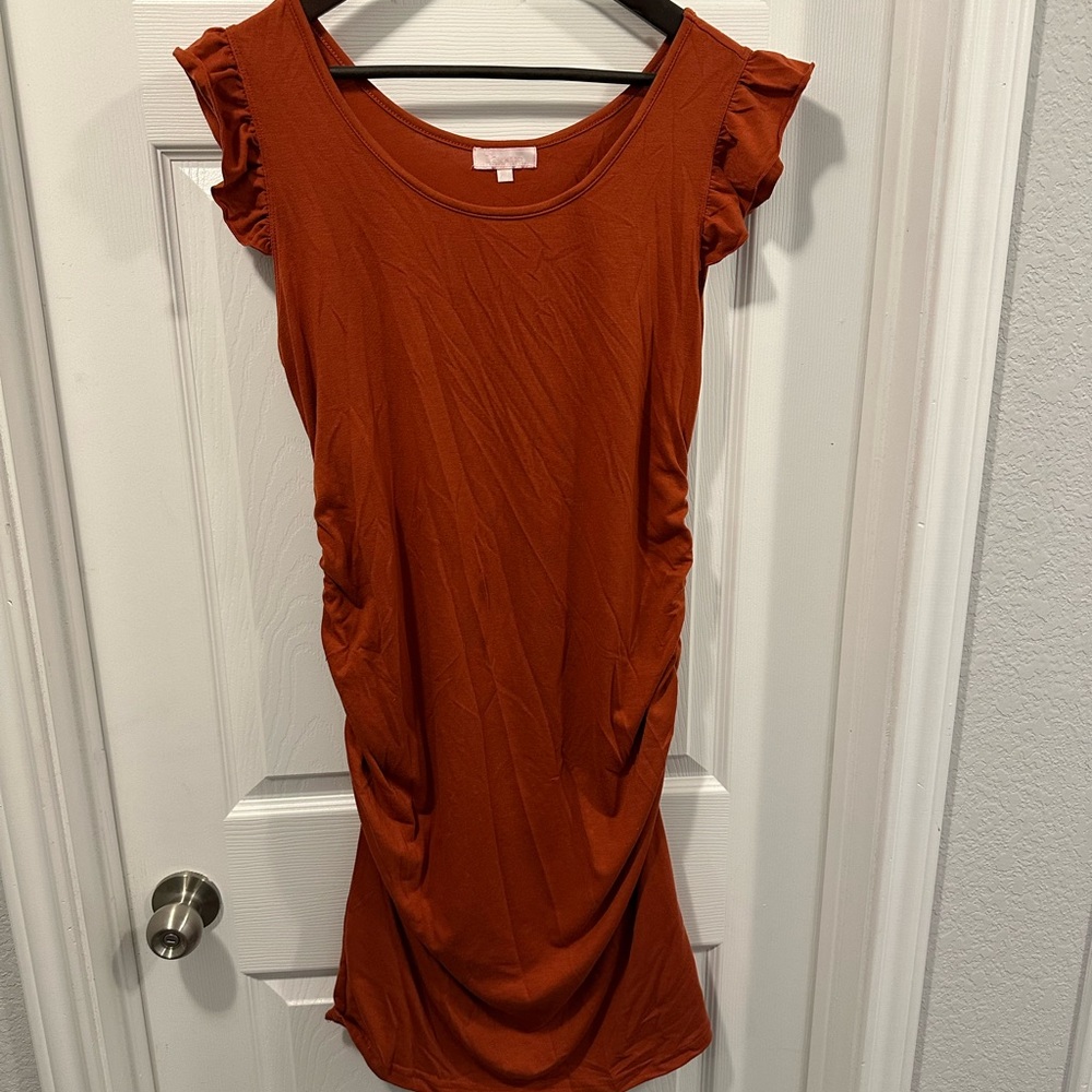 Rust Orange Ruffle Sleeve Dress